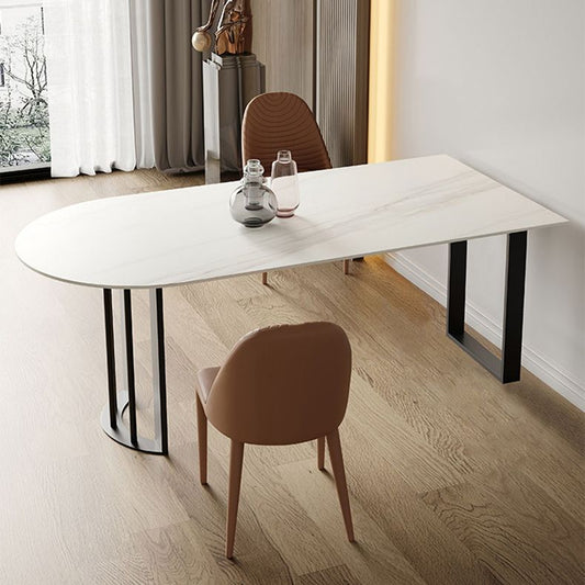 Sintered Stone Dining Table White Top Modern Double Pedestal Table for Kitchen Clearhalo ' dining_table' 'Dining Tables & Seating' 'Dining Tables' 'furn' 'furn_dining_table' 'Furniture' 'furniture_dining_table' 'Kitchen & Dining Furniture' 'kitchen&dining_furn' 'kitchen' 'kitchen_dining_table' 1200x1200_af00f453-ae86-4d36-bf41-3f7e48fb3e34