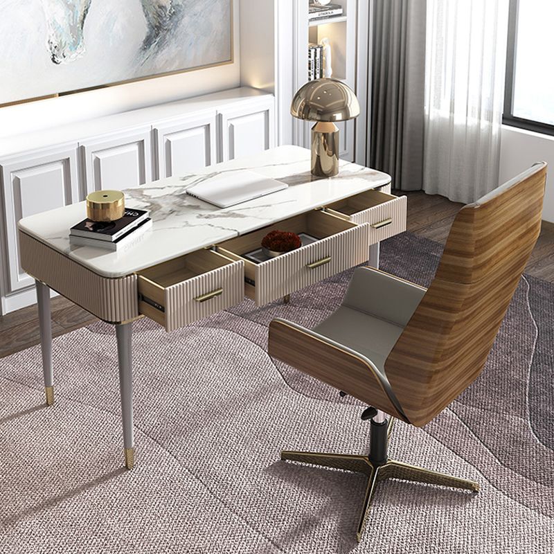 Tables de travail de bureau de forme rectangulaire en pierre en blanc