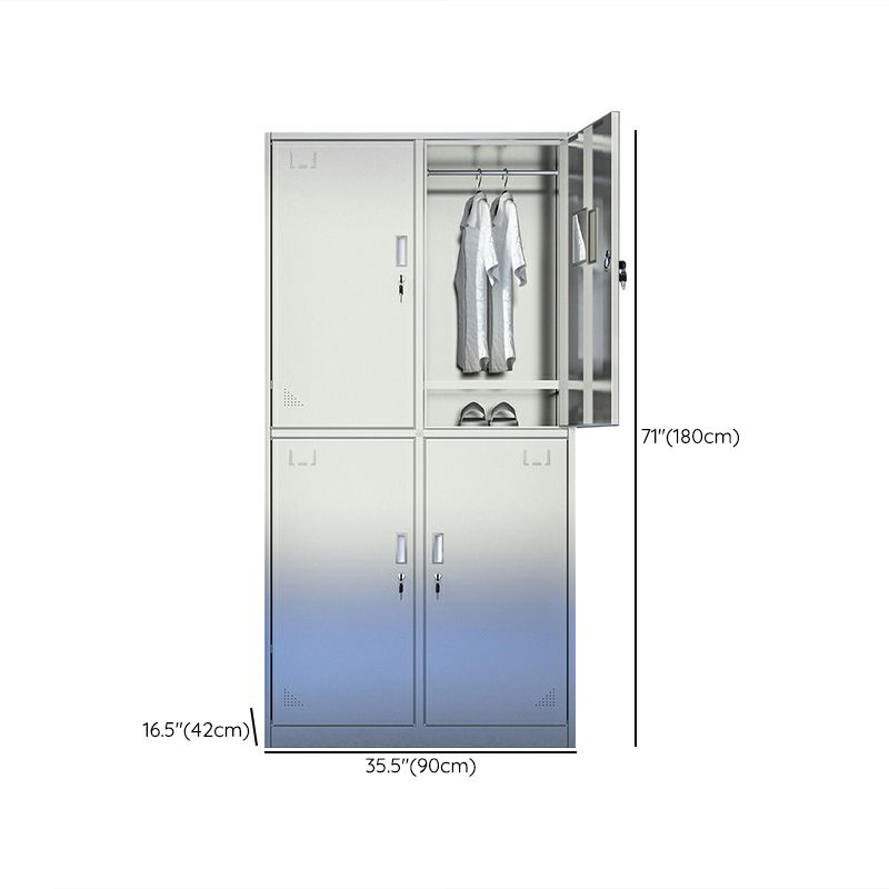 Silver Storage Cabinet with Hinged Doors Contemporary Steel Indoor Cabinet Clearhalo 'Armoires & Wardrobes' 'armoires_wardrobes' 'Bedroom Furniture' 'furn' 'furn_armoires_wardrobes' 'Furniture' 1200x1200_af0475b7-e9c2-416a-bc52-0ac1ff230d45
