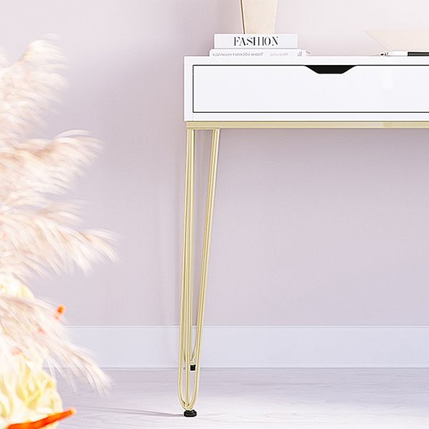 15 "Wide Glam Writing Desk rechthoekig wit houten bureau