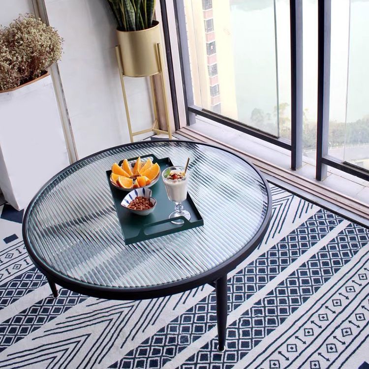 Round Metal 3 Legs Base Design Transparent Glass Table Coffee Table