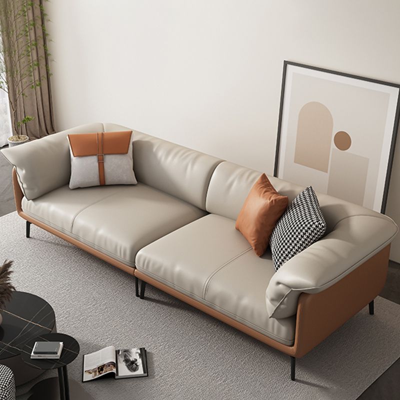 Grey Modern Loose Back Sofa & Chaise 23.68" H Pillow Top Armed Sofa, Genuine Leather Clearhalo 'furn' 'furn_sectionals' 'Furniture' 'furniture_sectionals' 'Living Room Furniture' 'Sectionals' 1200x1200_af107bce-dc84-414c-96c0-ad18c63c6323