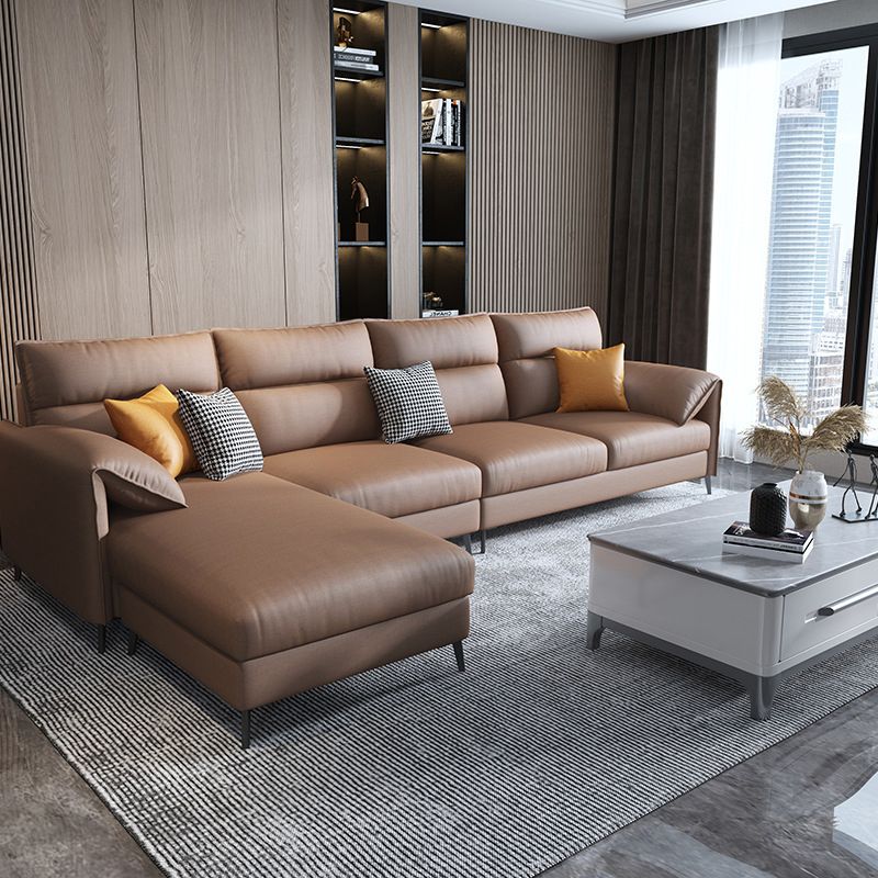 Nordic Cushions Stationary Sectional Faux Leather Living Room Pillow Top Arm Seating