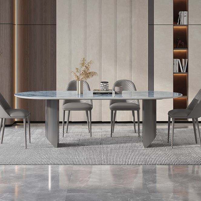 Metal Oval Traditional Luxury Dining Table Sintered Stone Table with Double Pedestal Clearhalo ' dining_table' 'Dining Tables & Seating' 'Dining Tables' 'furn' 'furn_dining_table' 'Furniture' 'furniture_dining_table' 'Kitchen & Dining Furniture' 'kitchen&dining_furn' 'kitchen' 'kitchen_dining_table' 1200x1200_af145f2e-121c-435b-bbcb-9d91eeba1ef7