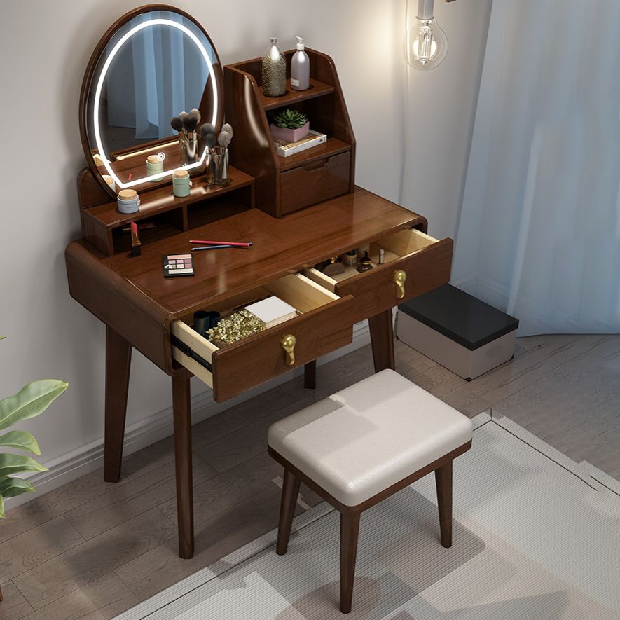 Scandinavian Solid Wood Makeup Counter with 3 Drawer and Mirror Clearhalo 'Bedroom Furniture' 'furn' 'furn_makeup_vanities' 'Furniture' 'Makeup Vanities' 'makeup_vanities' 1200x1200_af15bda6-d5dd-4d1b-8a5a-87a55d2fd744