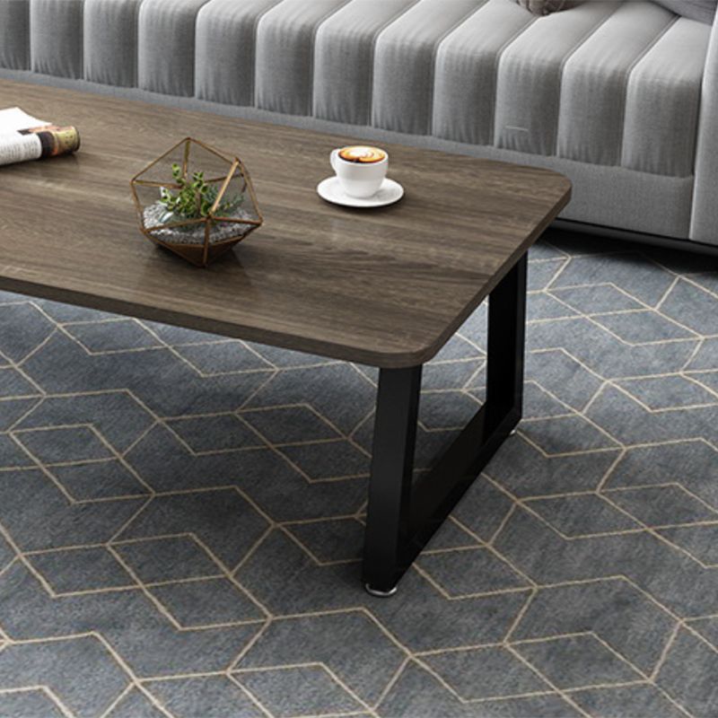Modern Style Rectangular Wooden Table Metal Bottom Frame Sledge-shaped Base Coffee Table