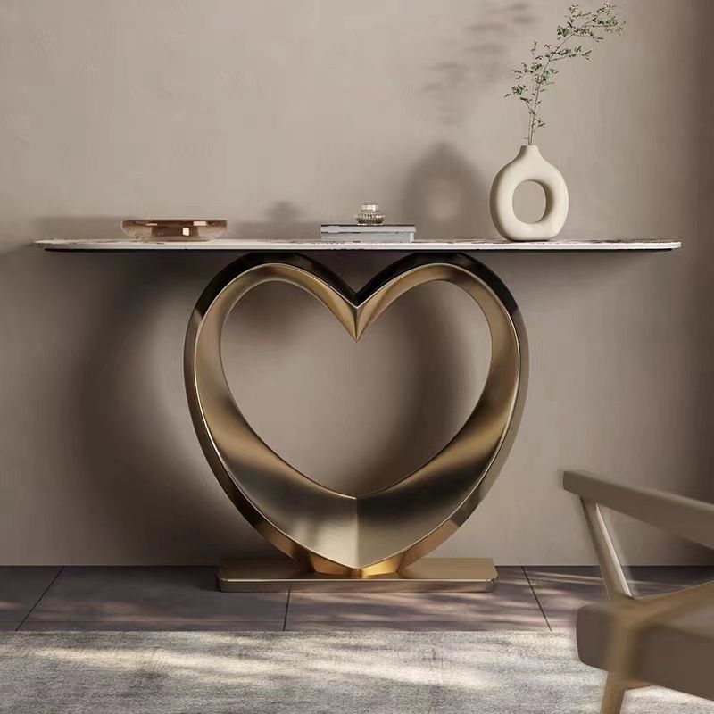 Glam Style Console Table Slate Half Moon Console Table for Hall , 14 Inch Wide