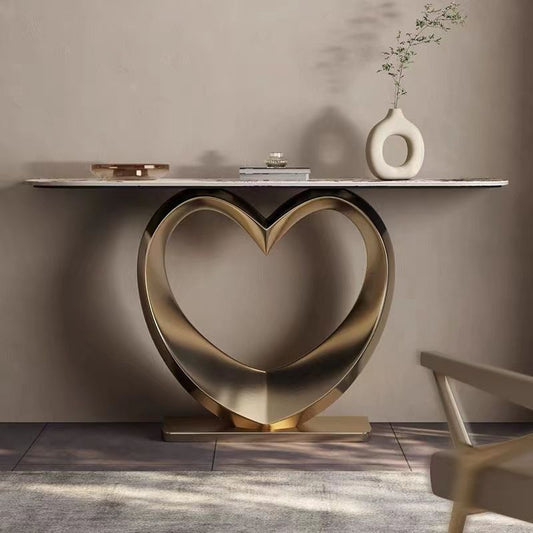 Glam Style Console Table Slate Half Moon Console Table for Hall , 14 Inch Wide