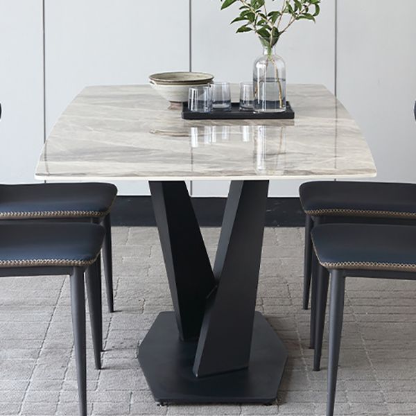 Modern Style Sintered Stone Dining Table Gray Rectangle Table with Pedestal Clearhalo ' dining_table' 'Dining Tables & Seating' 'Dining Tables' 'Furniture' 'furniture_dining_table' 'Kitchen & Dining Furniture' 'kitchen&dining_furn' 'kitchen' 'kitchen_dining_table' 1200x1200_af2206eb-f806-4302-90e0-10a9a3777c1f