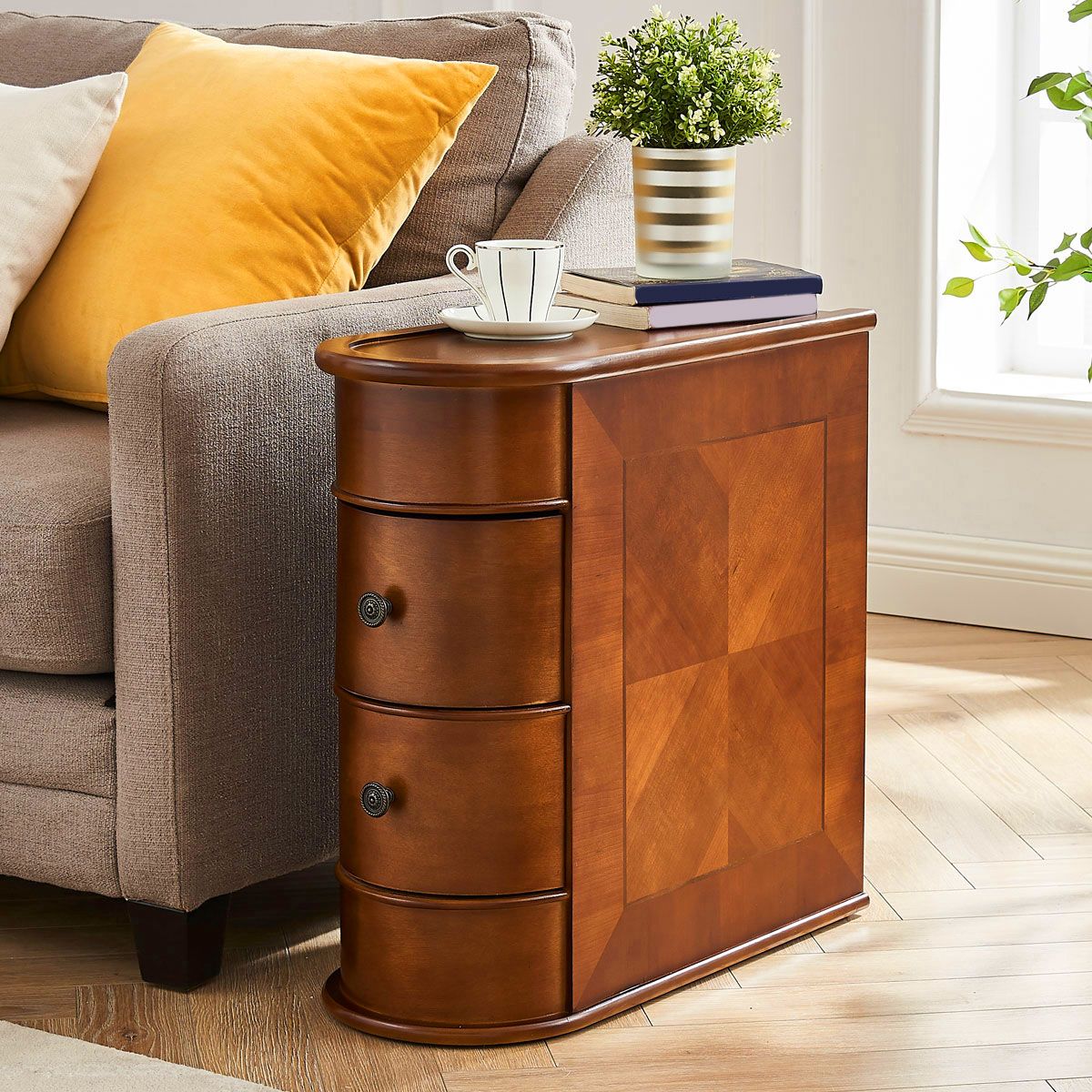 2-Drawer Wood Side Table North European Geometric Corner Table