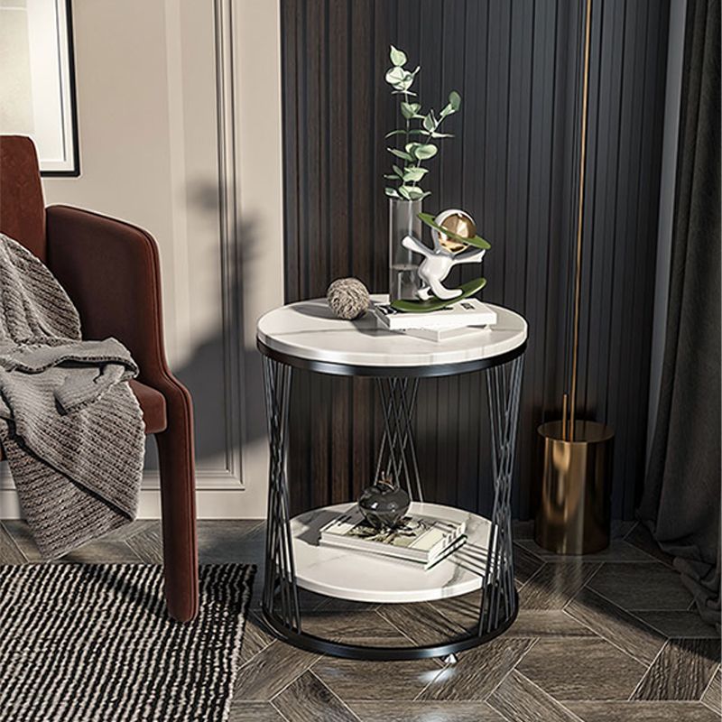 Modern Round Side Table Minimalist Slate Sofa Corner Table with Storage Clearhalo 'Coffee & Accent Tables' 'End & Side Tables' 'end_side_tables' 'furn' 'furn_end_side_tables' 'Furniture' 'Living Room Furniture' 1200x1200_af2562b1-2a33-4568-b22a-6fe70f4da89e