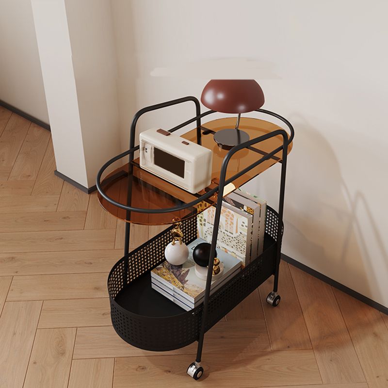 25.6" Wide Metal & Glass Side Table Elliptical Sofa Side Accent Table with Casters Clearhalo 'Coffee & Accent Tables' 'End & Side Tables' 'end_side_tables' 'furn' 'furn_end_side_tables' 'Furniture' 'Living Room Furniture' 1200x1200_af25d628-86d7-4185-9bba-fd462516aa98