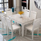 Contemporary Style Marble Dining Set with White Fixed Table and 4 Legs Base Clearhalo 'Dining Room Sets' 'Dining Tables & Seating' 'dining_room_set' 'furn' 'furn_dining_room_set' 'Furniture' 'furniture_dining_room_set' 'Kitchen & Dining Furniture' 'kitchen&dining_furn' 'kitchen' 1200x1200_af27397a-f092-43a5-8d64-1c73c66028ec