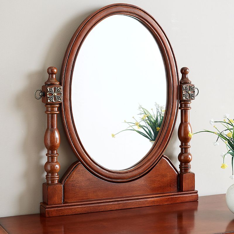 Tradizionale tavolo da banco di vanità per trucco in legno in marrone e bianco per camera da letto