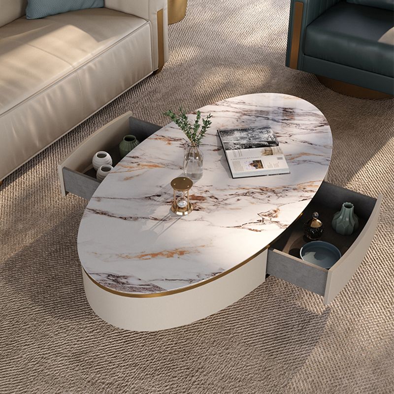 Slate Oval Coffee Table Glam Single Coffee Table with 2 Drawers