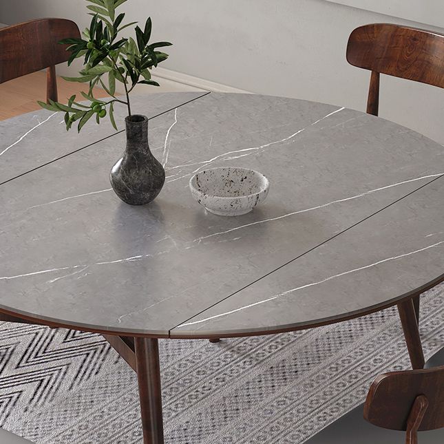 Mesa de comedor de piedra gris con patas de madera Mesa de comedor plegable moderna
