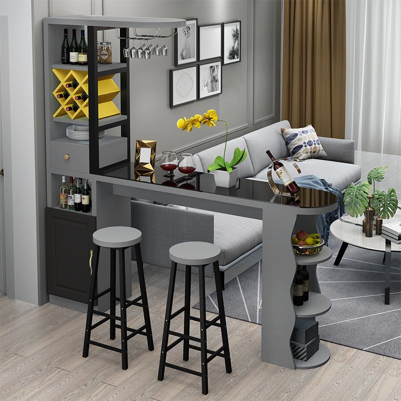 Modern Glass Bar Table Artificial Wood Base with Wine Cabinet for Balcony Clearhalo 'Bar Furniture' 'Bar Tables' 'bar_tables' 'furn' 'furn_bar_tables' 'Furniture' 'Kitchen & Dining Furniture' 1200x1200_af2e9659-7715-4054-8506-e205d69c6dbe