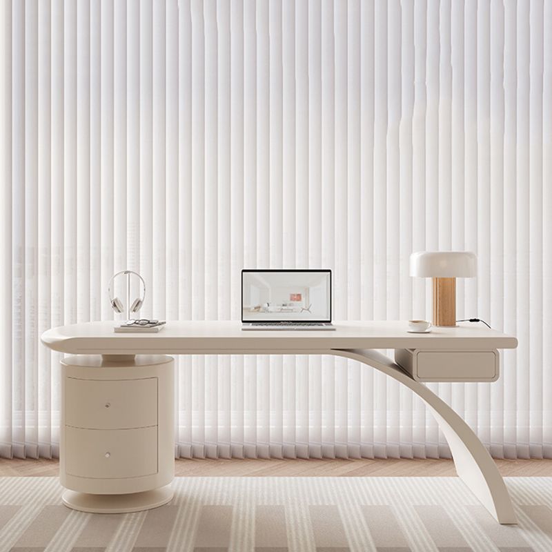 Forme irrégulière Bureau de bureau contemporain Bureau de tâche en bois avec 2 tiroirs en blanc