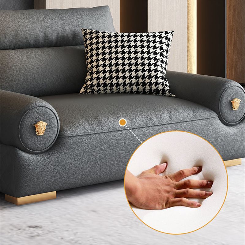 Stain Resistant Faux Leather Round Arm Sofa Standard Sofa with Sewn Pillow Back Clearhalo 'furn' 'furn_sofas' 'Furniture' 'Living Room Furniture' 'Sofa' 'sofas' 1200x1200_af315e52-86a3-487f-ad30-88340f0de529