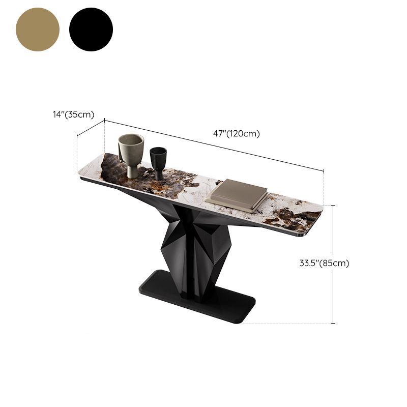 Rectangle Shape Contemporary Console Table Gold/Black Stone Sofa Table for Hall