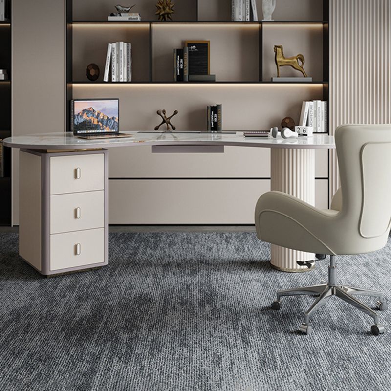 Home Glam Style Writing Desk Pedestal Office Desk with 3 Drawers Clearhalo 'furn' 'furn_office_desk' 'Furniture' 'Office Desks' 'Office Furniture' 'office_desk' 1200x1200_af33782c-8ac5-4c50-a3aa-50a43bc28aea