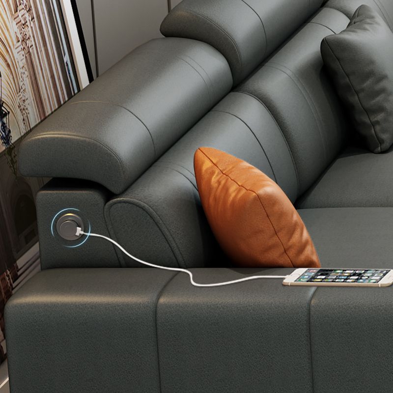 Dunkelgrau Kunstlederabschnitt mit quadratischem Arm für Wohnzimmer