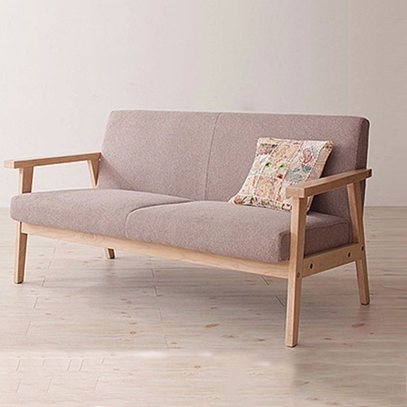 Solid Wood Solid Color Sofa Stationary Sewn Pillow Back Settee for Living Room