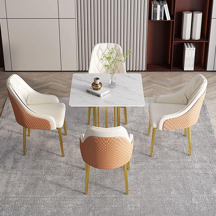 Metal Base Dining Table Glam Style White Stone Top Dining Table for Living Room Clearhalo 'Dining Tables & Seating' 'Dining Tables' 'dining_table' 'furn' 'furn_dining_table' 'Furniture' 'furniture_dining_table' 'Kitchen & Dining Furniture' 1200x1200_af3b6a65-6e44-4292-ba97-ca157f4a7f49
