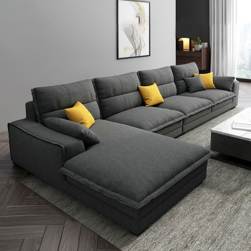71" W Sectional Sofa L-Shape Stationary Linen Sectional Sofa