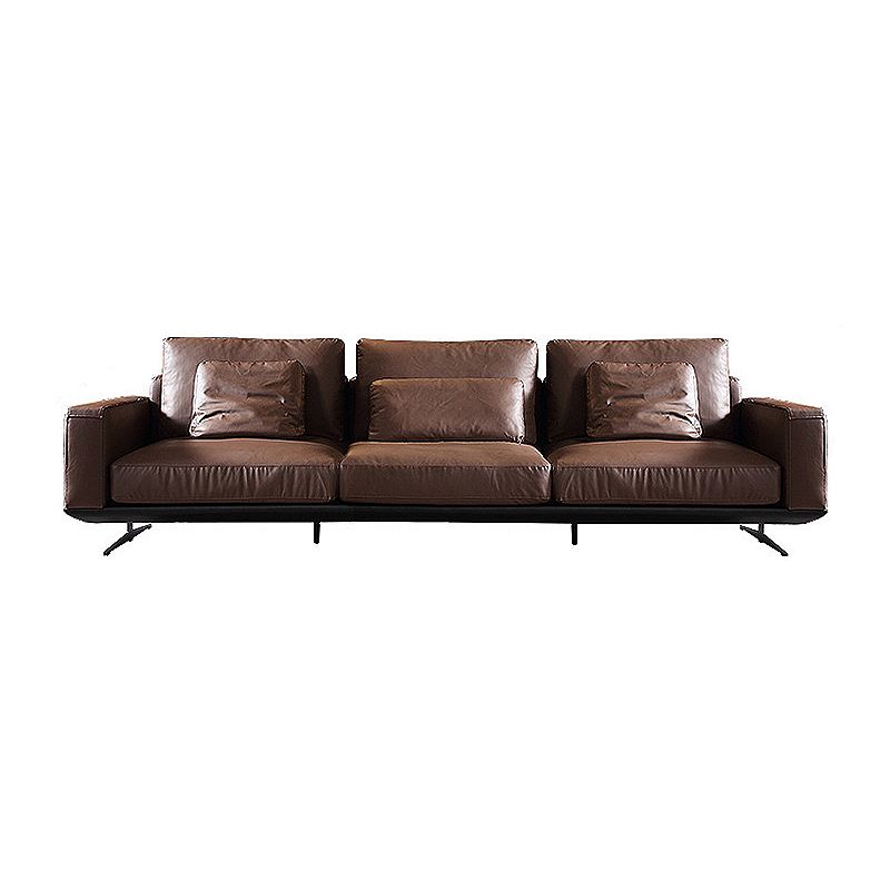Mid-Century Modern Square Arm Sofa and Chaise Genuine Leather Sectional for Living Room Clearhalo 'furn' 'furn_sectionals' 'Furniture' 'furniture_sectionals' 'kitchen' 'kitchen_sectionals' 'Living Room Furniture' 'Sectionals' 1200x1200_af498525-0496-4848-8e93-0139e2761cac