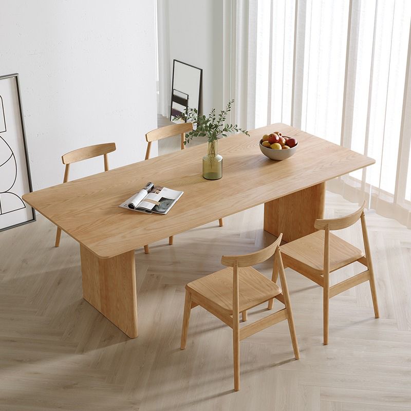 Modern Pine Wood Indoor Table for Restaurant Rectangle Dining Table with Double Pedestal Clearhalo 'Dining Tables & Seating' 'Dining Tables' 'dining_table' 'furn' 'furn_dining_table' 'Furniture' 'furniture_dining_table' 'Kitchen & Dining Furniture' 1200x1200_af499d98-11f7-480c-b357-45a4790d0b73