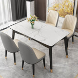 Contemporary Rectangle Dinette Set Sintered Stone Top Dining Table Furniture with Removable Leaf Clearhalo 'Dining Room Sets' 'Dining Tables & Seating' 'dining_room_set' 'furn' 'furn_dining_room_set' 'Furniture' 'furniture_dining_room_set' 'Kitchen & Dining Furniture' 'kitchen&dining_furn' 'kitchen' 1200x1200_af4f027b-1845-4f2f-817c-9e744b56c4a0