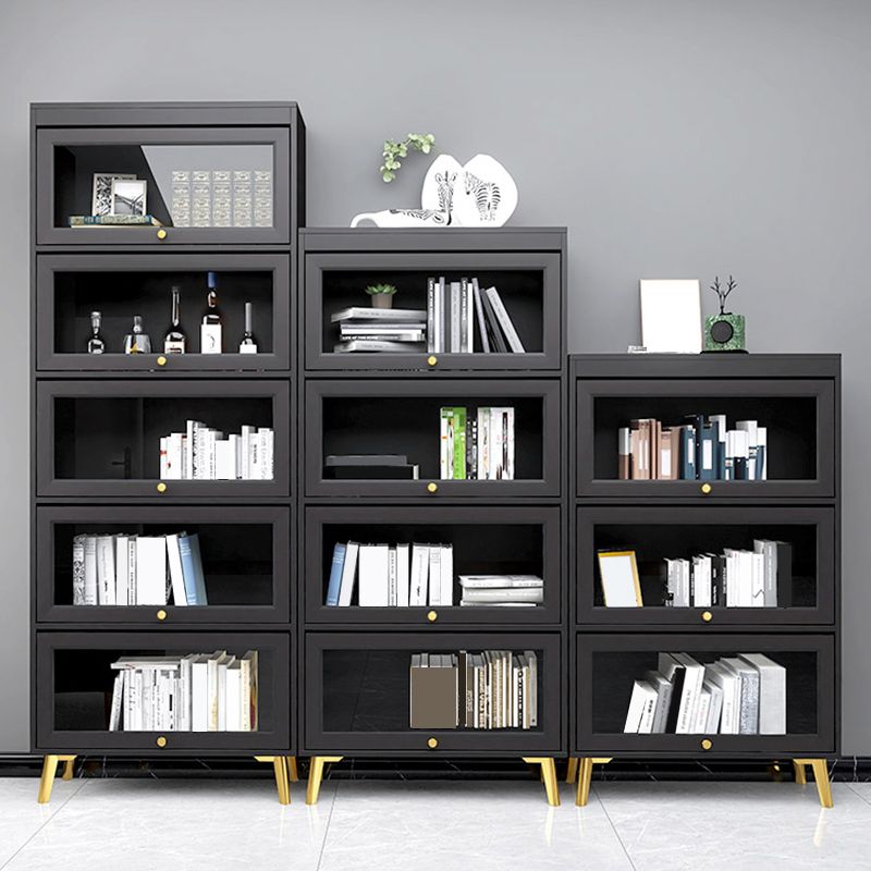 Modern 11.81" W Wooden Side Cabinet with Glass Doors in Black Clearhalo 'Cabinets & Chests' 'cabinets_chests' 'furn' 'furn_cabinets_chests' 'Furniture' 'Living Room Furniture' 1200x1200_af5431dd-5695-49dd-b4b1-0b199f22e354