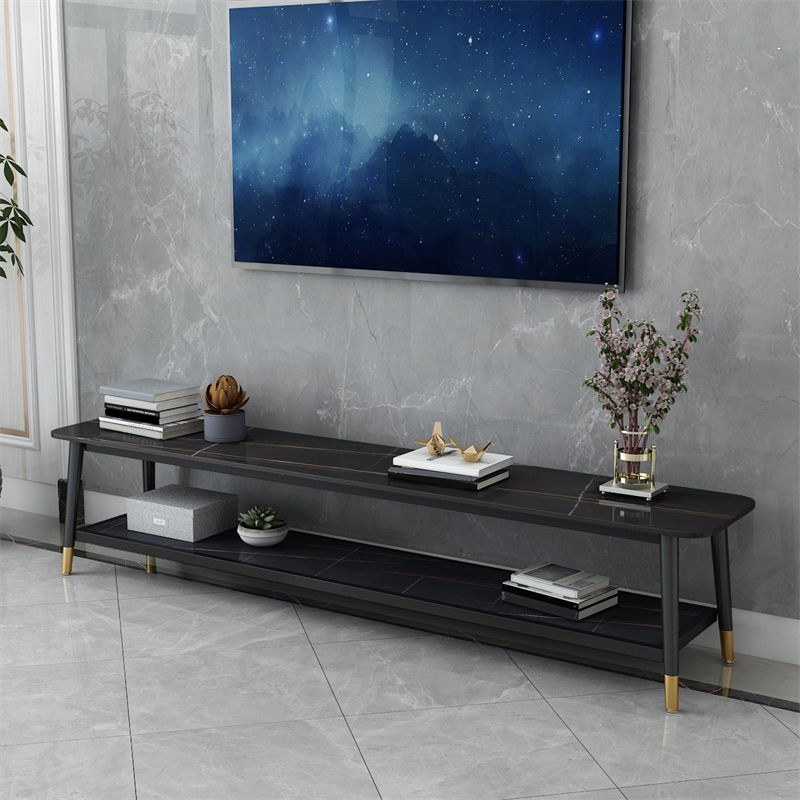 Glam Style Stone TV stand 2 étagères ouvertes Console de stand de télévision de rangement