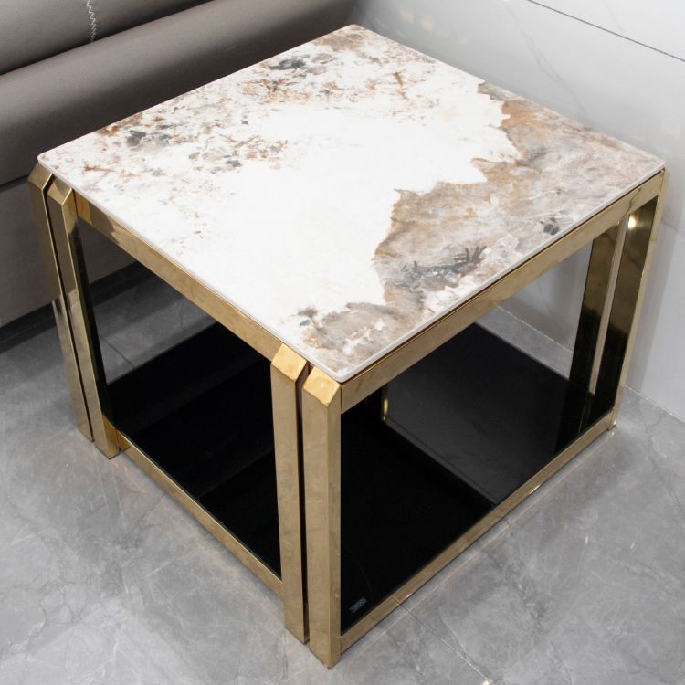 Mid-Century Modern Stone Top End Table Stainless Steel Frame Sofa Side Table Clearhalo 'Coffee & Accent Tables' 'End & Side Tables' 'end_side_table' 'end_side_tables' 'furn' 'furn_end_side_tables' 'Furniture' 'furniture_end_side_table' 'Living Room Furniture' 1200x1200_af55a0ad-1503-4696-a406-ee4a16bb5266