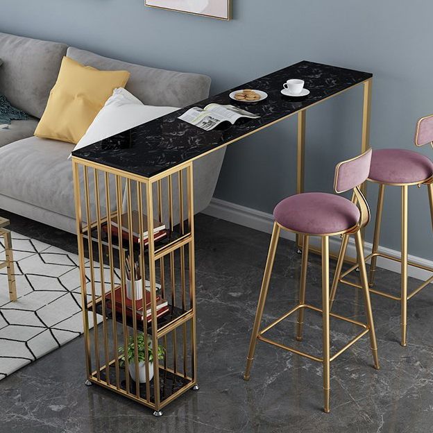 Tavolo da bancone in marmo Glam con tavolo rettangolare con doppio piedistallo - 41,3" H