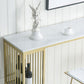 Glam Iron Bar Dining Table White Faux Marble Top Rectangle Indoor Bistro Table with Shelf Clearhalo 'Bar Furniture' 'Bar Tables' 'bar_tables' 'furn' 'furn_bar_tables' 'Furniture' 'furniture_bar_tables' 'Kitchen & Dining Furniture' 1200x1200_af566208-9cbc-42bf-997e-1afbcf82ceb2