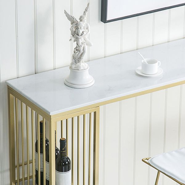 Glam Iron Bar Dining Table White Faux Marble Top Rectangle Indoor Bistro Table with Shelf Clearhalo 'Bar Furniture' 'Bar Tables' 'bar_tables' 'furn' 'furn_bar_tables' 'Furniture' 'furniture_bar_tables' 'Kitchen & Dining Furniture' 1200x1200_af566208-9cbc-42bf-997e-1afbcf82ceb2