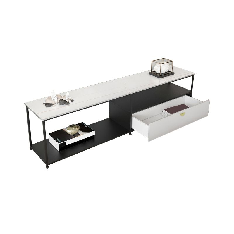 Modern Stone/Iron Top TV Stand 2-Open Shelf TV Console with Storage Clearhalo 'furn' 'furn_tv_stands_entertainment_centers' 'Furniture' 'Living Room Furniture' 'TV Stands & Entertainment Centers' 'TV Stands & Media Storage Furniture' 'tv_stands_entertainment_centers' 1200x1200_af593f76-3697-4ca5-800f-1579249a3b15