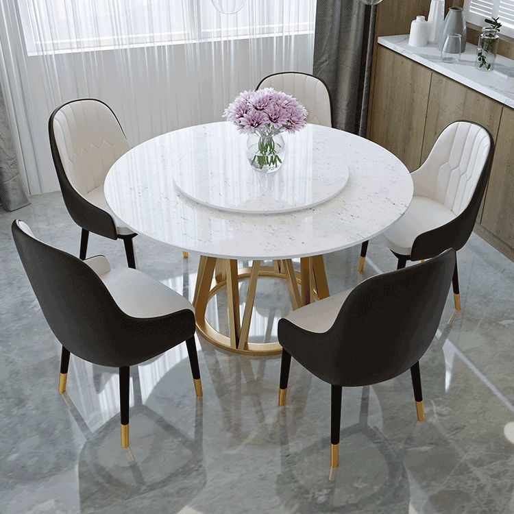 Glam 1/2/6/7 Pieces Dining Set Round Stone Dining Table for Dining Room Clearhalo 'Dining Room Sets' 'Dining Tables & Seating' 'dining_room_set' 'furn' 'furn_dining_room_set' 'Furniture' 'furniture_dining_room_set' 'Kitchen & Dining Furniture' 1200x1200_af5a1a5b-2beb-4ee9-9f94-bf668602403e