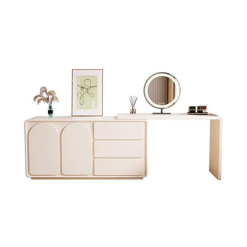 White Contemporary Wood Mirror Bedroom With Drawer Dressing Table
