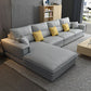 Contemporary Stationary Faux Leather Recessed Arm Pillows Sofa Chaise