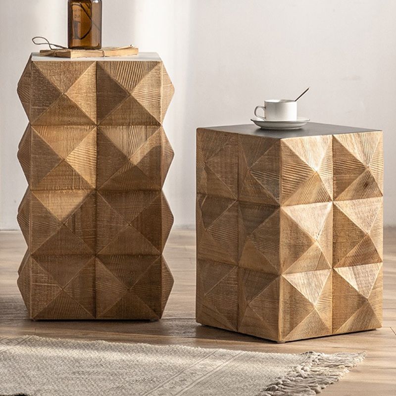 Rustic Solid Wood End Table Drum Square Shape Accent Side Table