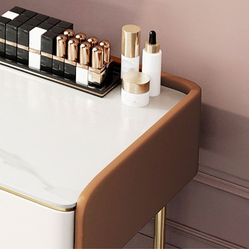 Luxurious tocador de tocador 2 cajones de almacenamiento con base de oro en blanco