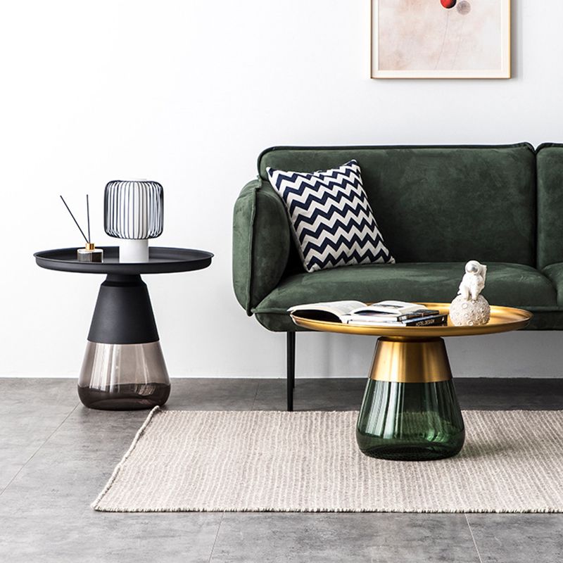 Modern Style Black/gold Metal Countertop Glass Base Grey/green Round Side Table Clearhalo 'Coffee & Accent Tables' 'End & Side Tables' 'end_side_tables' 'furn' 'furn_end_side_tables' 'Furniture' 'Living Room Furniture' 1200x1200_af63c658-f0bd-4740-bf77-a6e7f80b4fa3