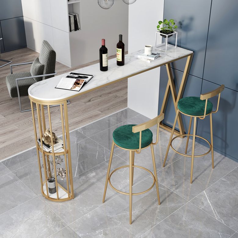 Stone Indoor Glam Bar Dining Table Gold Iron Double Pedestal Bistro Table with Shelve Clearhalo 'Bar Furniture' 'Bar Tables' 'bar_tables' 'furn' 'furn_bar_tables' 'Furniture' 'furniture_bar_tables' 'Kitchen & Dining Furniture' 'kitchen&dining_furn' 'kitchen' 1200x1200_af67e18f-a20c-402a-96c3-f2721c4be867