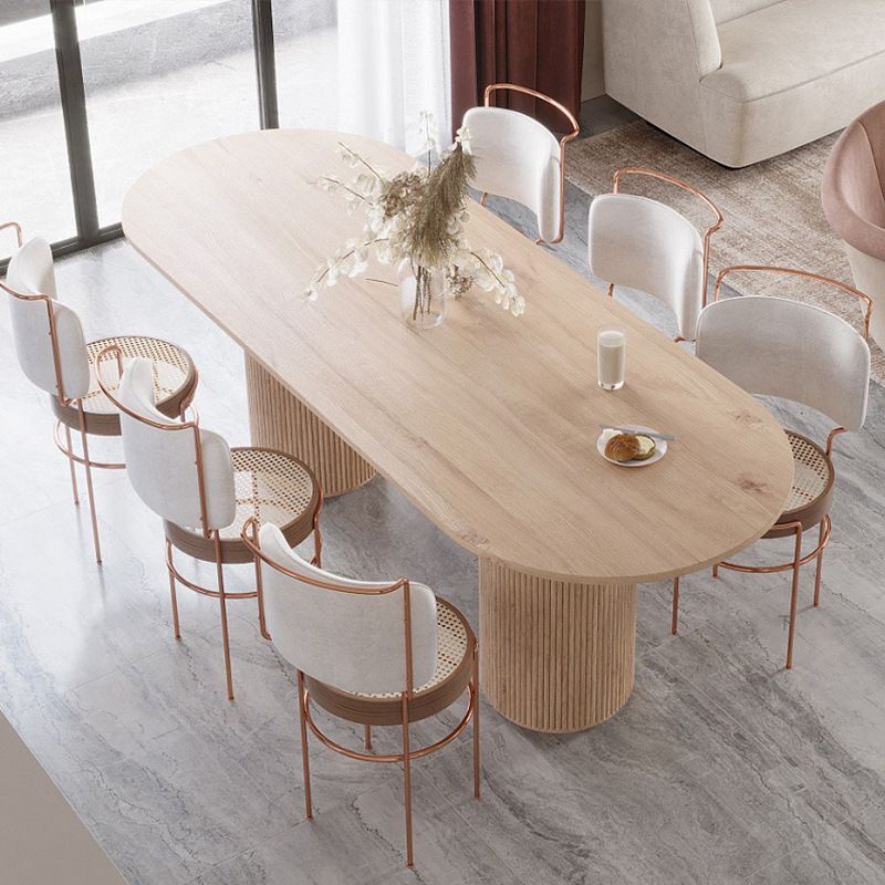 Esstisch aus massivem Holz, moderne ovale Möbel mit Doppelsockel für die Küche