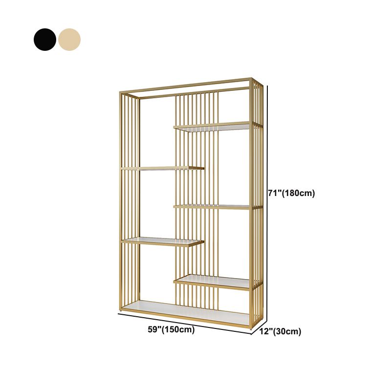 Gold and Black Etagere Book Shelf Vertical Open Home Bookshelf with 6 Shelves Clearhalo 'Bookcases' 'furn' 'furn_bookcases' 'Furniture' 'Office Furniture' 1200x1200_af6bbe53-2e48-4e46-9eb2-6ecaf9a01b52
