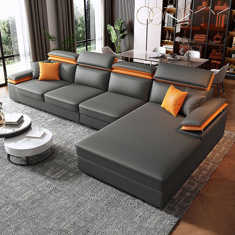 Fabric Pillow Top Arm Sofa 118.11"Lx 66.93"W x 37.4"H Cushion Back Sectionals with Chaise Clearhalo 'furn' 'furn_sectionals' 'Furniture' 'furniture_sectionals' 'Living Room Furniture' 'Sectionals' 1200x1200_af6bbfef-d238-4c48-a2d9-bf64dea05ec4