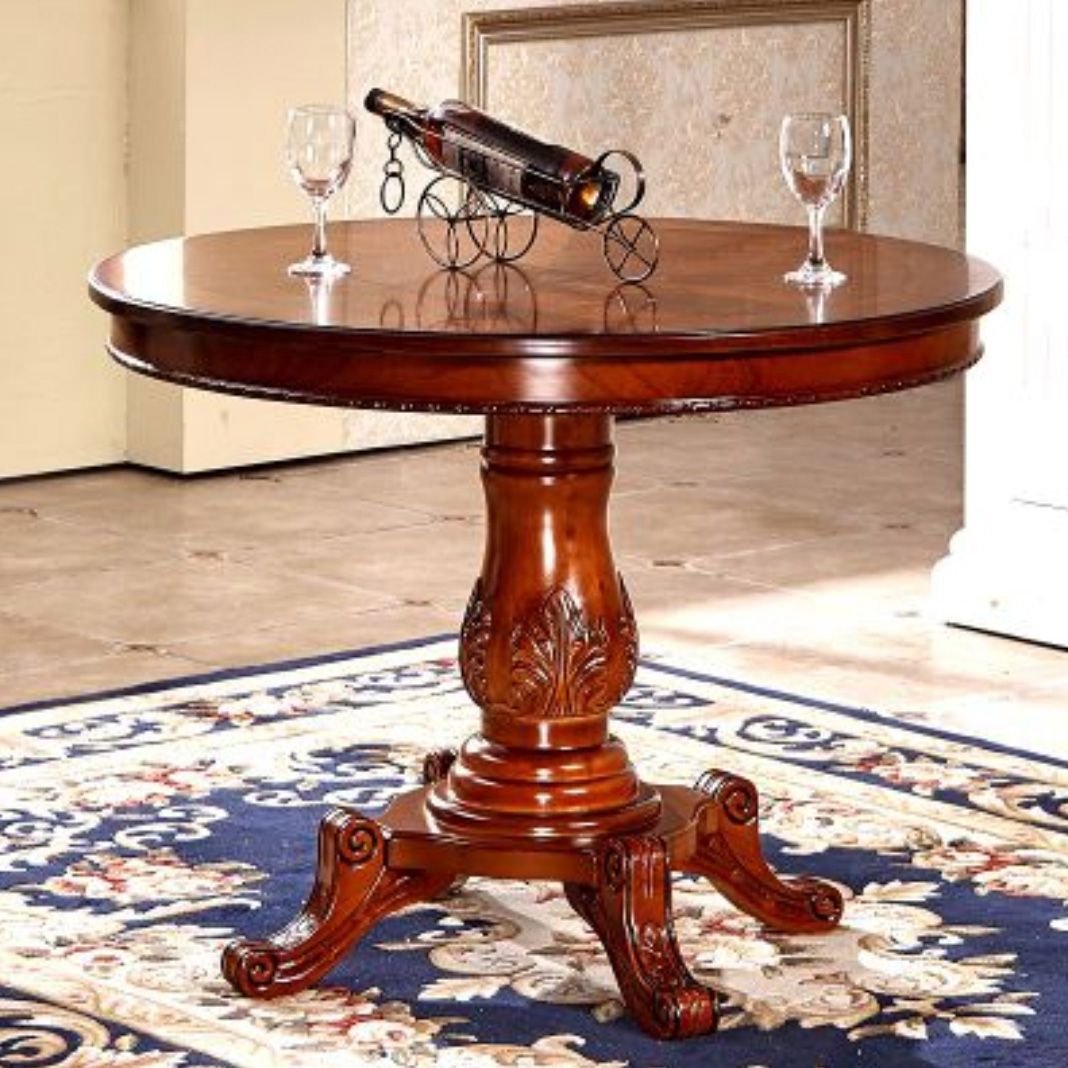 Solid Wood Victorian Round Dining Table Rubberwood Top Table for Home Clearhalo ' dining_table' 'Dining Tables & Seating' 'Dining Tables' 'Furniture' 'furniture_dining_table' 'Kitchen & Dining Furniture' 'kitchen&dining_furn' 'kitchen' 'kitchen_dining_table' 1200x1200_af6c22e2-91f4-4015-835f-d916c7adaf6a